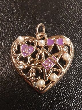 CC Purple Enamel & Pearl Heart Charm Pendant